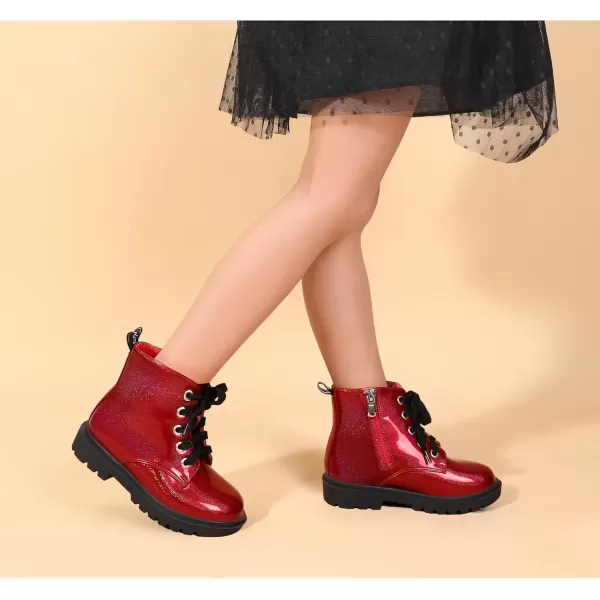 imagePANDANINJIA Christina Boys Girls Short Ankle Boots Fashion Dress Booties Waterproof Combat Shoes with Zipper for Toddler Little KidRed Bright