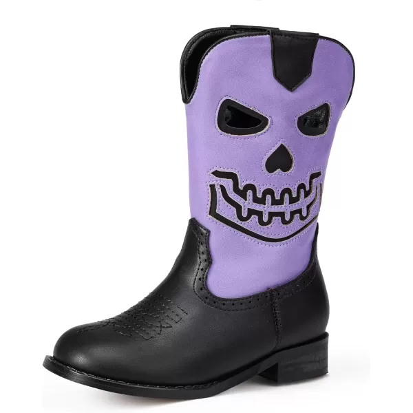 imagePANDANINJIA Girls Cowboy Boots For Boys Kids Toddler Western Mid Calf Cowgirl Boots Riding Shoes With Halloween Skull Element BootiesPurpleblack