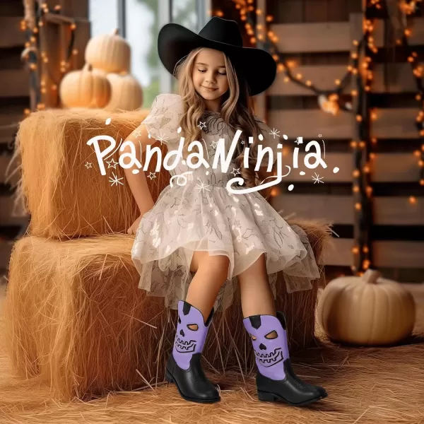 imagePANDANINJIA Girls Cowboy Boots For Boys Kids Toddler Western Mid Calf Cowgirl Boots Riding Shoes With Halloween Skull Element BootiesPurpleblack