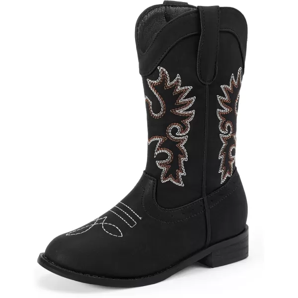 imagePANDANINJIA Girls Cowboy Boots for Boys Kids Toddler Western Cowgirl Boots Round Toe Mid Calf Riding Shoes BootiesBlack