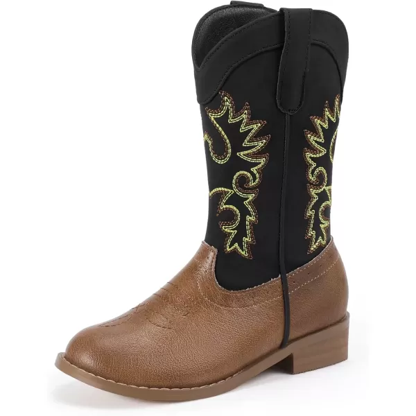 imagePANDANINJIA Girls Cowboy Boots for Boys Kids Toddler Western Cowgirl Boots Round Toe Mid Calf Riding Shoes BootiesBlack Brown