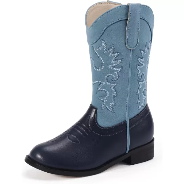 imagePANDANINJIA Girls Cowboy Boots for Boys Kids Toddler Western Cowgirl Boots Round Toe Mid Calf Riding Shoes BootiesBlue Navy