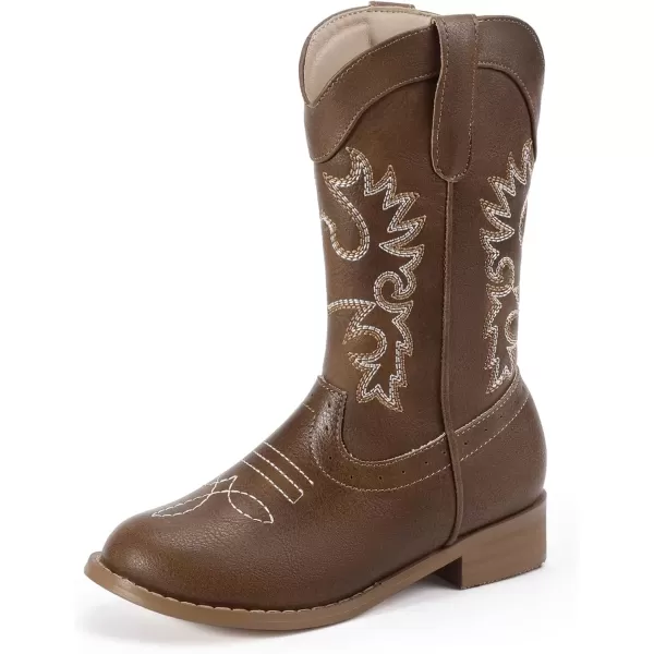imagePANDANINJIA Girls Cowboy Boots for Boys Kids Toddler Western Cowgirl Boots Round Toe Mid Calf Riding Shoes BootiesBrown