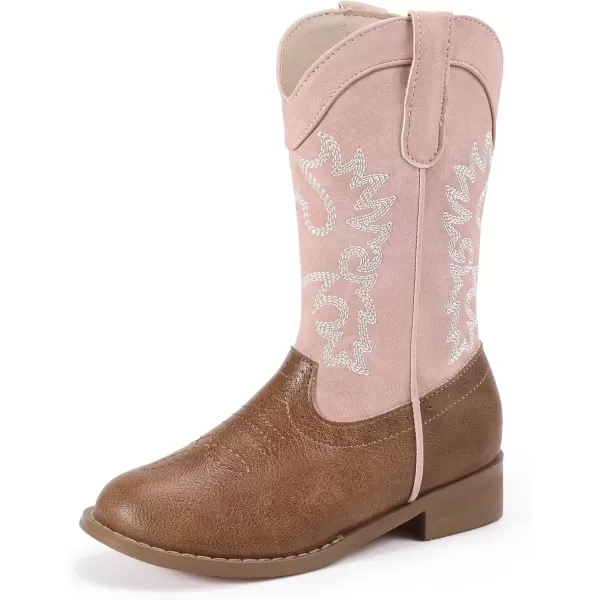 imagePANDANINJIA Girls Cowboy Boots for Boys Kids Toddler Western Cowgirl Boots Round Toe Mid Calf Riding Shoes BootiesPinkbrown
