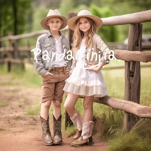 imagePANDANINJIA Girls Cowboy Boots for Boys Kids Toddler Western Cowgirl Boots Round Toe Mid Calf Riding Shoes BootiesPinkbrown