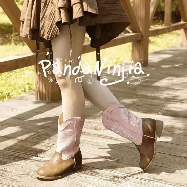 imagePANDANINJIA Girls Cowboy Boots for Boys Kids Toddler Western Cowgirl Boots Round Toe Mid Calf Riding Shoes BootiesPinkbrown
