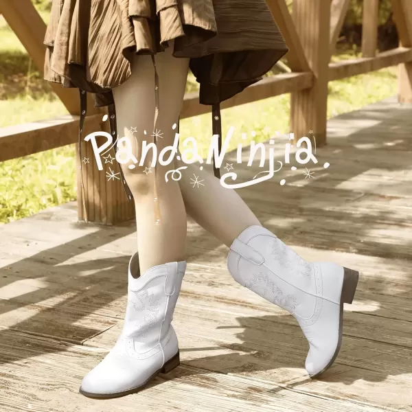 imagePANDANINJIA Girls Cowboy Boots for Boys Kids Toddler Western Cowgirl Boots Round Toe Mid Calf Riding Shoes BootiesWhite