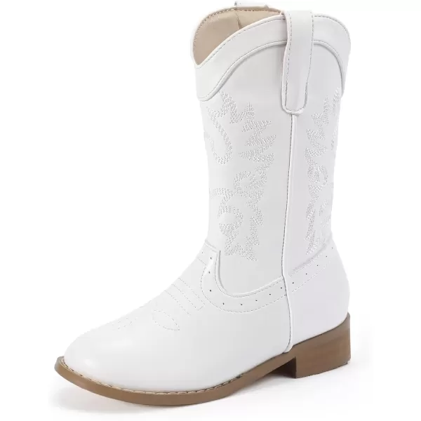 imagePANDANINJIA Girls Cowboy Boots for Boys Kids Toddler Western Cowgirl Boots Round Toe Mid Calf Riding Shoes BootiesWhite