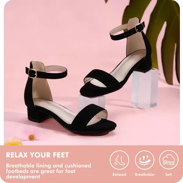 imagePANDANINJIA Girls Dress Shoes Toddler Kids Heels Sandals Ankle Strap Wedding Party Phoebe Flower Girl ShoesBlack Nubuck