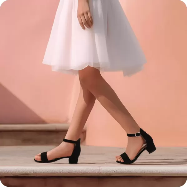 imagePANDANINJIA Girls Dress Shoes Toddler Kids Heels Sandals Ankle Strap Wedding Party Phoebe Flower Girl ShoesBlack Nubuck