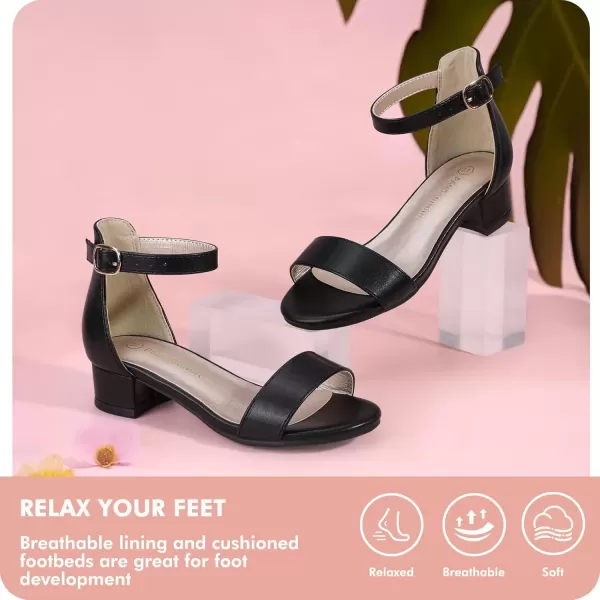 imagePANDANINJIA Girls Dress Shoes Toddler Kids Heels Sandals Ankle Strap Wedding Party Phoebe Flower Girl ShoesBlack Pu