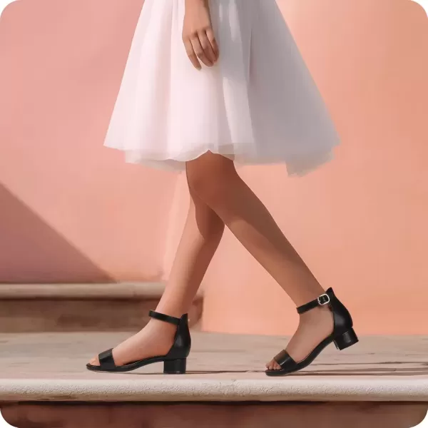 imagePANDANINJIA Girls Dress Shoes Toddler Kids Heels Sandals Ankle Strap Wedding Party Phoebe Flower Girl ShoesBlack Pu