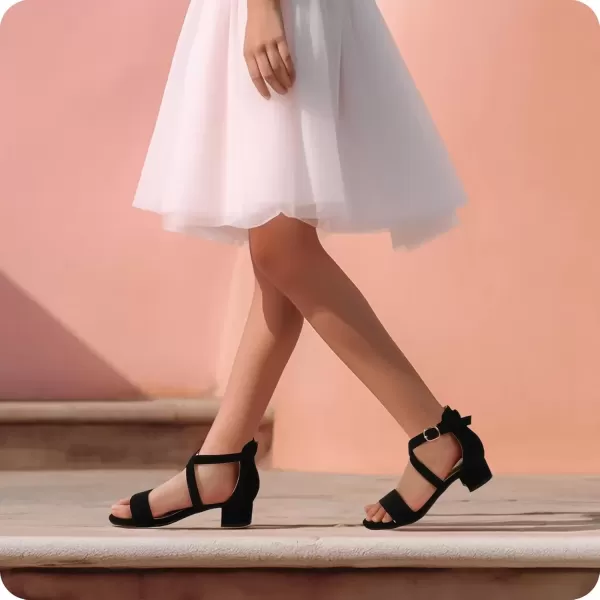 imagePANDANINJIA Girls Dress Shoes Toddler Kids Heels Sandals Ankle Strap Wedding Party Phoebe Flower Girl ShoesD Black Nubuck
