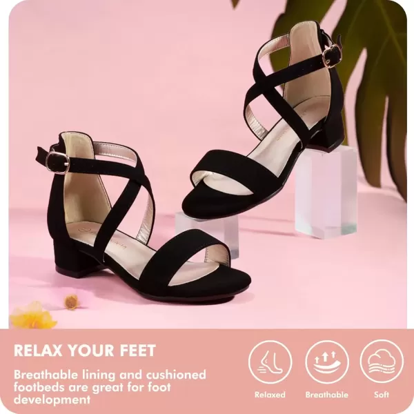 imagePANDANINJIA Girls Dress Shoes Toddler Kids Heels Sandals Ankle Strap Wedding Party Phoebe Flower Girl ShoesD Black Nubuck