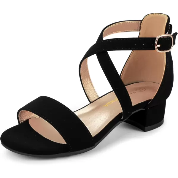 imagePANDANINJIA Girls Dress Shoes Toddler Kids Heels Sandals Ankle Strap Wedding Party Phoebe Flower Girl ShoesD Black Nubuck