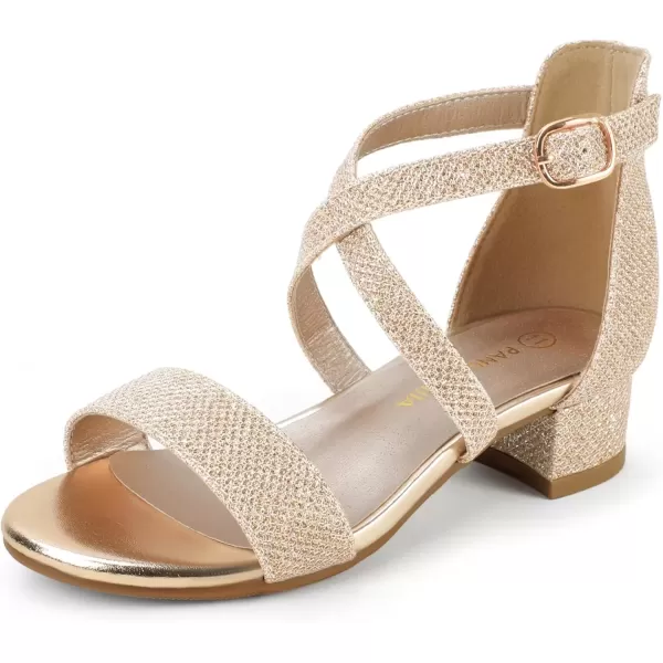 imagePANDANINJIA Girls Dress Shoes Toddler Kids Heels Sandals Ankle Strap Wedding Party Phoebe Flower Girl ShoesD Gold Glitter