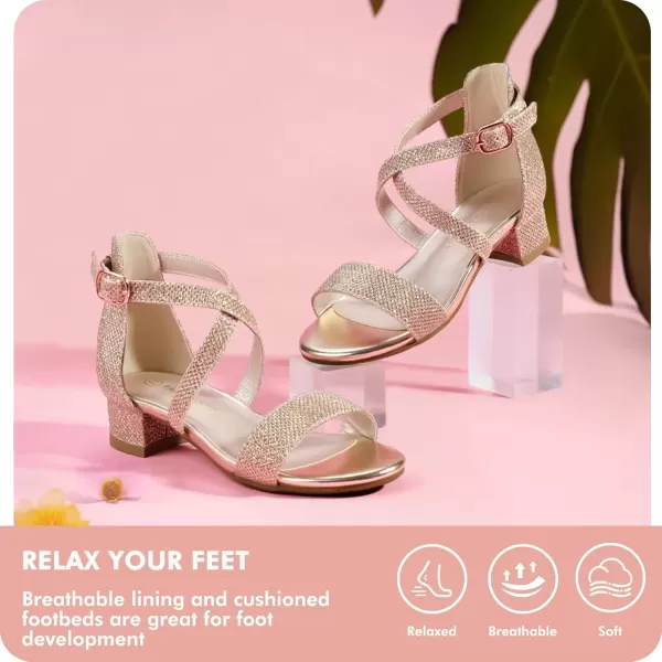 imagePANDANINJIA Girls Dress Shoes Toddler Kids Heels Sandals Ankle Strap Wedding Party Phoebe Flower Girl ShoesD Gold Glitter