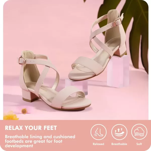 imagePANDANINJIA Girls Dress Shoes Toddler Kids Heels Sandals Ankle Strap Wedding Party Phoebe Flower Girl ShoesD Nude Nubuck
