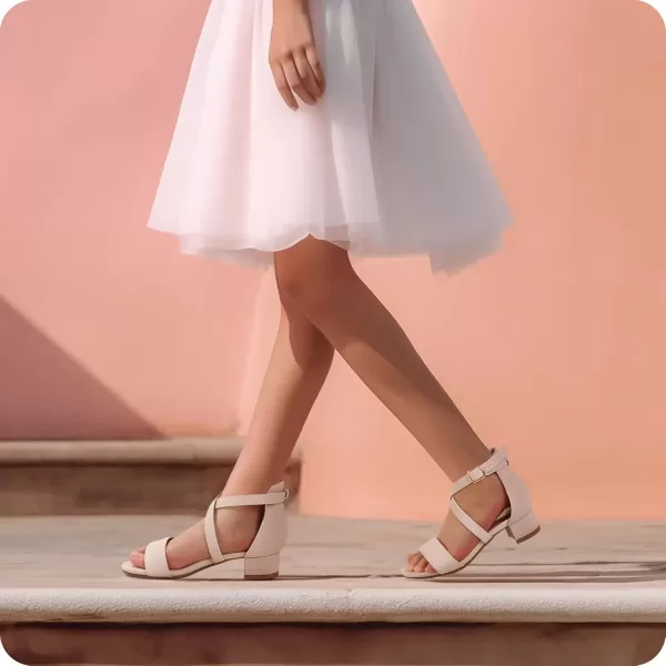 imagePANDANINJIA Girls Dress Shoes Toddler Kids Heels Sandals Ankle Strap Wedding Party Phoebe Flower Girl ShoesD Nude Nubuck