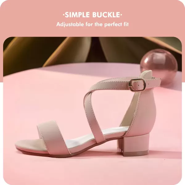 imagePANDANINJIA Girls Dress Shoes Toddler Kids Heels Sandals Ankle Strap Wedding Party Phoebe Flower Girl ShoesD Nude Nubuck