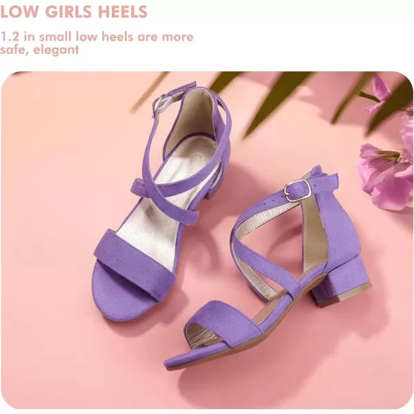 imagePANDANINJIA Girls Dress Shoes Toddler Kids Heels Sandals Ankle Strap Wedding Party Phoebe Flower Girl ShoesD Purple Suede