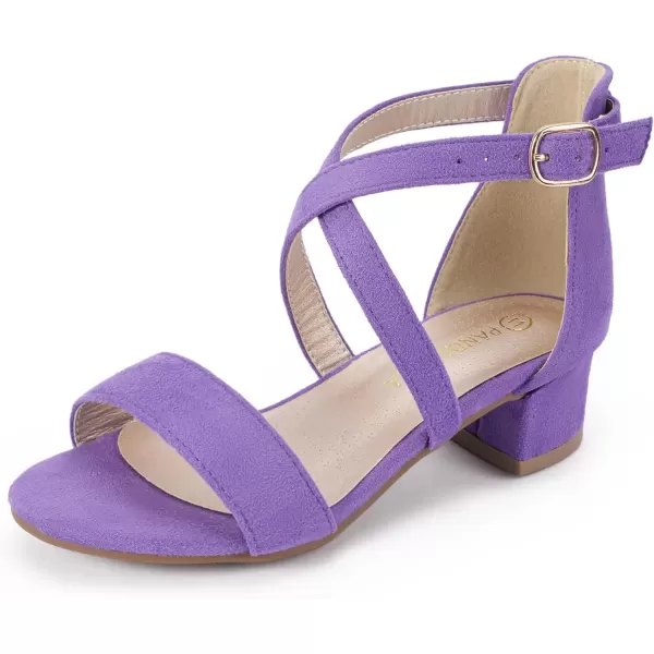 imagePANDANINJIA Girls Dress Shoes Toddler Kids Heels Sandals Ankle Strap Wedding Party Phoebe Flower Girl ShoesD Purple Suede
