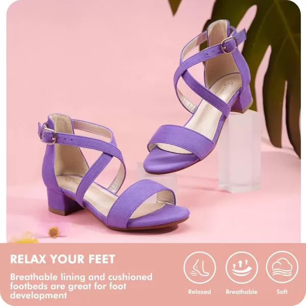 imagePANDANINJIA Girls Dress Shoes Toddler Kids Heels Sandals Ankle Strap Wedding Party Phoebe Flower Girl ShoesD Purple Suede