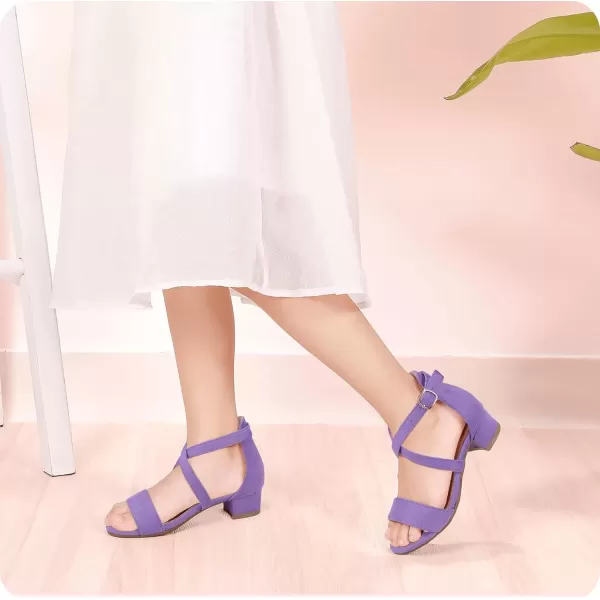 imagePANDANINJIA Girls Dress Shoes Toddler Kids Heels Sandals Ankle Strap Wedding Party Phoebe Flower Girl ShoesD Purple Suede