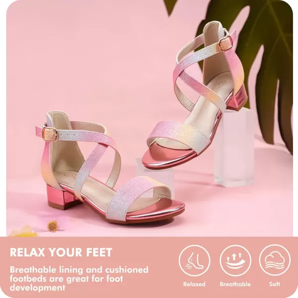 imagePANDANINJIA Girls Dress Shoes Toddler Kids Heels Sandals Ankle Strap Wedding Party Phoebe Flower Girl ShoesD Rainbow Glitter