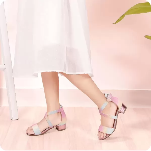 imagePANDANINJIA Girls Dress Shoes Toddler Kids Heels Sandals Ankle Strap Wedding Party Phoebe Flower Girl ShoesD Rainbow Glitter