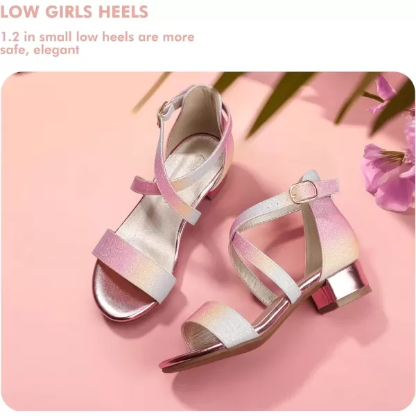 imagePANDANINJIA Girls Dress Shoes Toddler Kids Heels Sandals Ankle Strap Wedding Party Phoebe Flower Girl ShoesD Rainbow Glitter