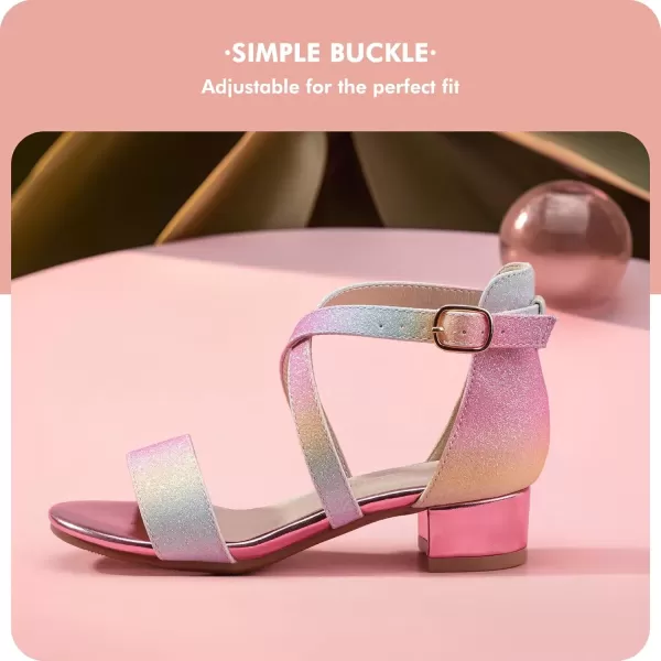 imagePANDANINJIA Girls Dress Shoes Toddler Kids Heels Sandals Ankle Strap Wedding Party Phoebe Flower Girl ShoesD Rainbow Glitter