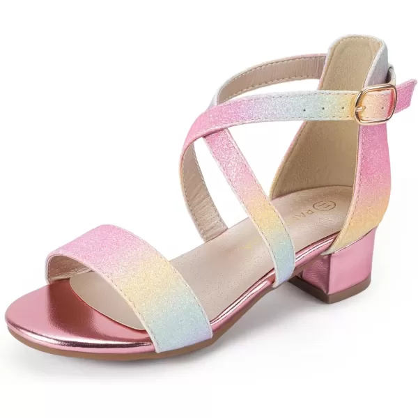 imagePANDANINJIA Girls Dress Shoes Toddler Kids Heels Sandals Ankle Strap Wedding Party Phoebe Flower Girl ShoesD Rainbow Glitter