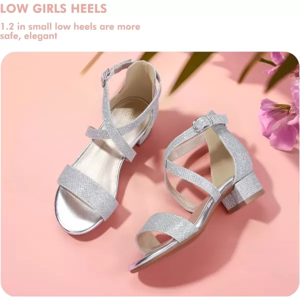 imagePANDANINJIA Girls Dress Shoes Toddler Kids Heels Sandals Ankle Strap Wedding Party Phoebe Flower Girl ShoesD Silver Glitter