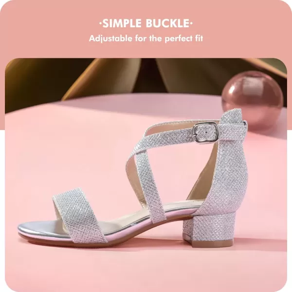 imagePANDANINJIA Girls Dress Shoes Toddler Kids Heels Sandals Ankle Strap Wedding Party Phoebe Flower Girl ShoesD Silver Glitter