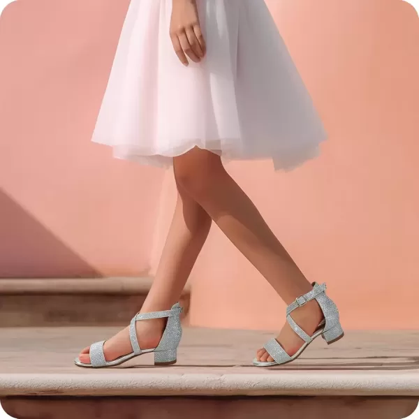 imagePANDANINJIA Girls Dress Shoes Toddler Kids Heels Sandals Ankle Strap Wedding Party Phoebe Flower Girl ShoesD Silver Glitter