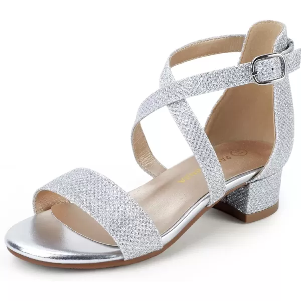 imagePANDANINJIA Girls Dress Shoes Toddler Kids Heels Sandals Ankle Strap Wedding Party Phoebe Flower Girl ShoesD Silver Glitter