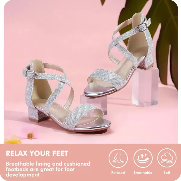 imagePANDANINJIA Girls Dress Shoes Toddler Kids Heels Sandals Ankle Strap Wedding Party Phoebe Flower Girl ShoesD Silver Glitter