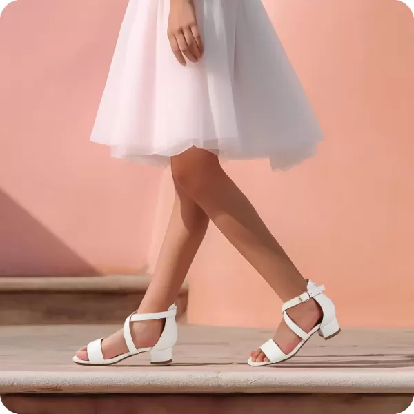 imagePANDANINJIA Girls Dress Shoes Toddler Kids Heels Sandals Ankle Strap Wedding Party Phoebe Flower Girl ShoesD White Pu
