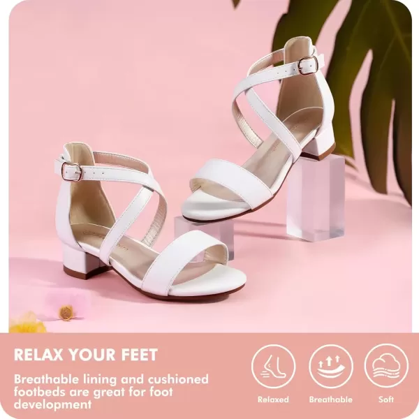 imagePANDANINJIA Girls Dress Shoes Toddler Kids Heels Sandals Ankle Strap Wedding Party Phoebe Flower Girl ShoesD White Pu
