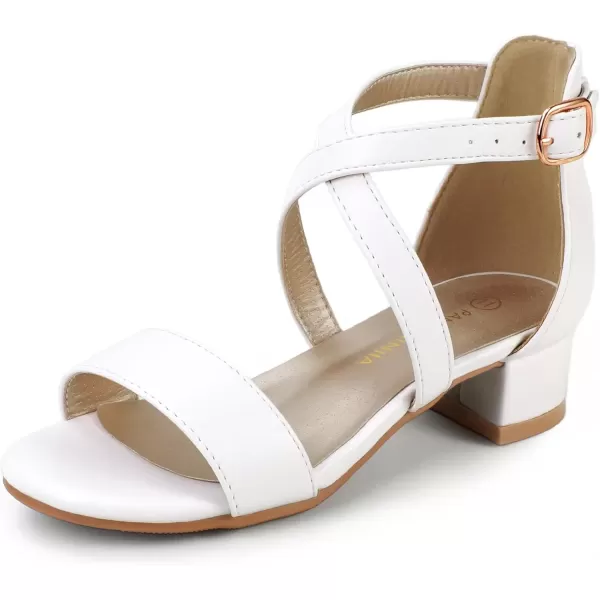 imagePANDANINJIA Girls Dress Shoes Toddler Kids Heels Sandals Ankle Strap Wedding Party Phoebe Flower Girl ShoesD White Pu