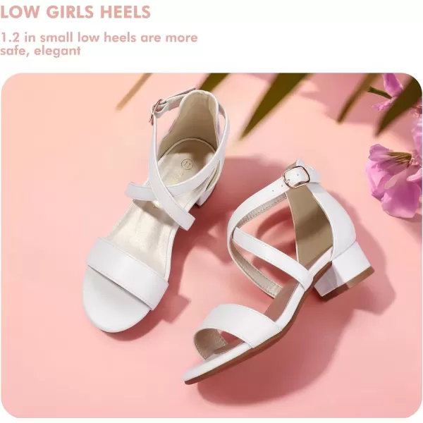 imagePANDANINJIA Girls Dress Shoes Toddler Kids Heels Sandals Ankle Strap Wedding Party Phoebe Flower Girl ShoesD White Pu