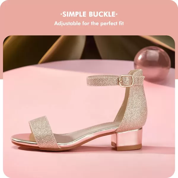 imagePANDANINJIA Girls Dress Shoes Toddler Kids Heels Sandals Ankle Strap Wedding Party Phoebe Flower Girl ShoesGold Glitter