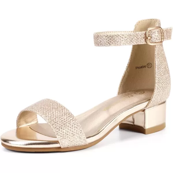 imagePANDANINJIA Girls Dress Shoes Toddler Kids Heels Sandals Ankle Strap Wedding Party Phoebe Flower Girl ShoesGold Glitter