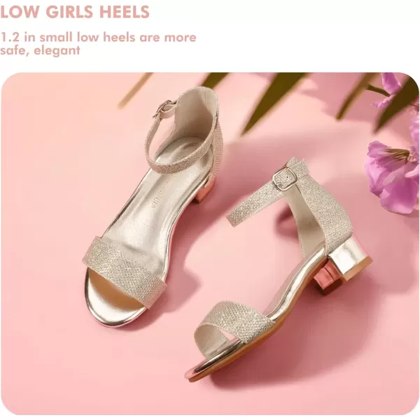 imagePANDANINJIA Girls Dress Shoes Toddler Kids Heels Sandals Ankle Strap Wedding Party Phoebe Flower Girl ShoesGold Glitter