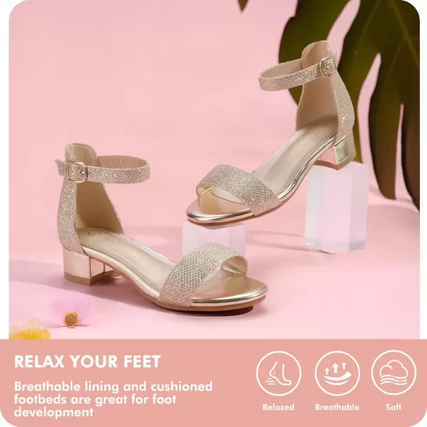 imagePANDANINJIA Girls Dress Shoes Toddler Kids Heels Sandals Ankle Strap Wedding Party Phoebe Flower Girl ShoesGold Glitter