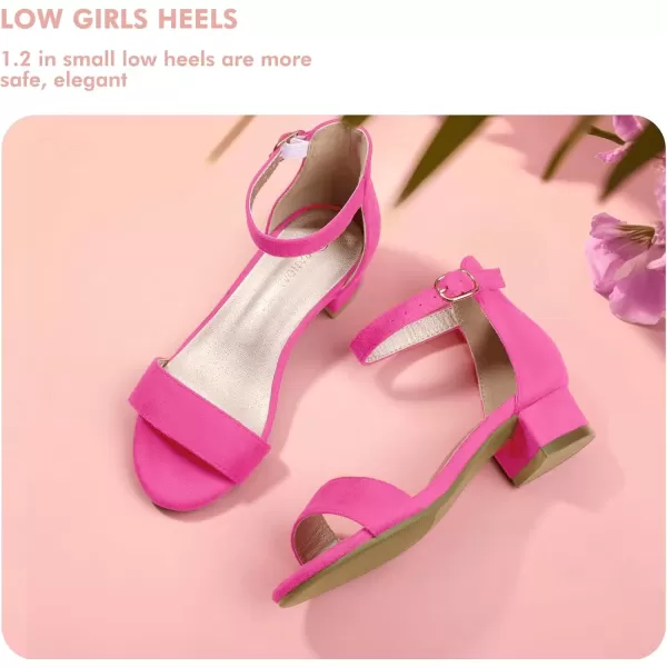 imagePANDANINJIA Girls Dress Shoes Toddler Kids Heels Sandals Ankle Strap Wedding Party Phoebe Flower Girl ShoesHot Pink Suede