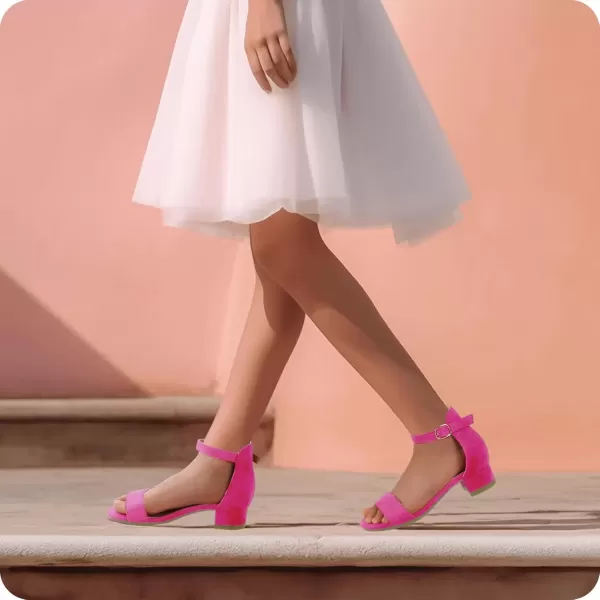 imagePANDANINJIA Girls Dress Shoes Toddler Kids Heels Sandals Ankle Strap Wedding Party Phoebe Flower Girl ShoesHot Pink Suede