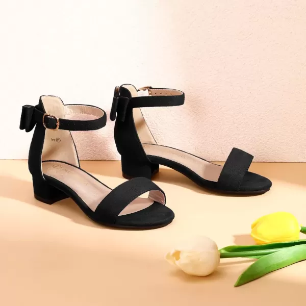 imagePANDANINJIA Girls Dress Shoes Toddler Kids Heels Sandals Ankle Strap Wedding Party Phoebe Flower Girl ShoesIv Black Suede