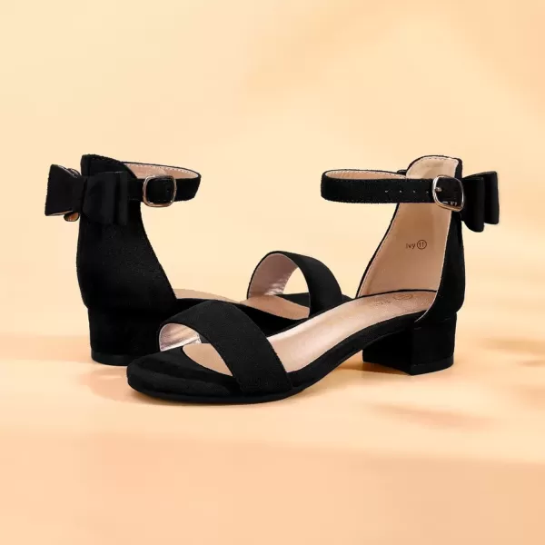 imagePANDANINJIA Girls Dress Shoes Toddler Kids Heels Sandals Ankle Strap Wedding Party Phoebe Flower Girl ShoesIv Black Suede
